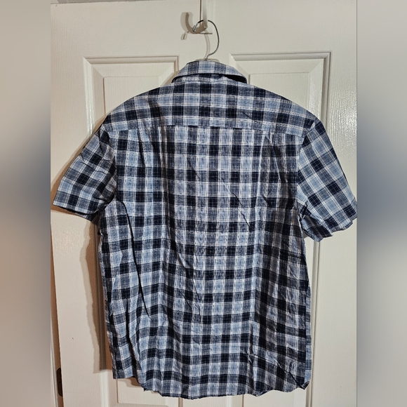 Original Penguin Mens Medium Blue Plaid Button Down Short Sleeve Shirt Classic - Picture 3 of 6